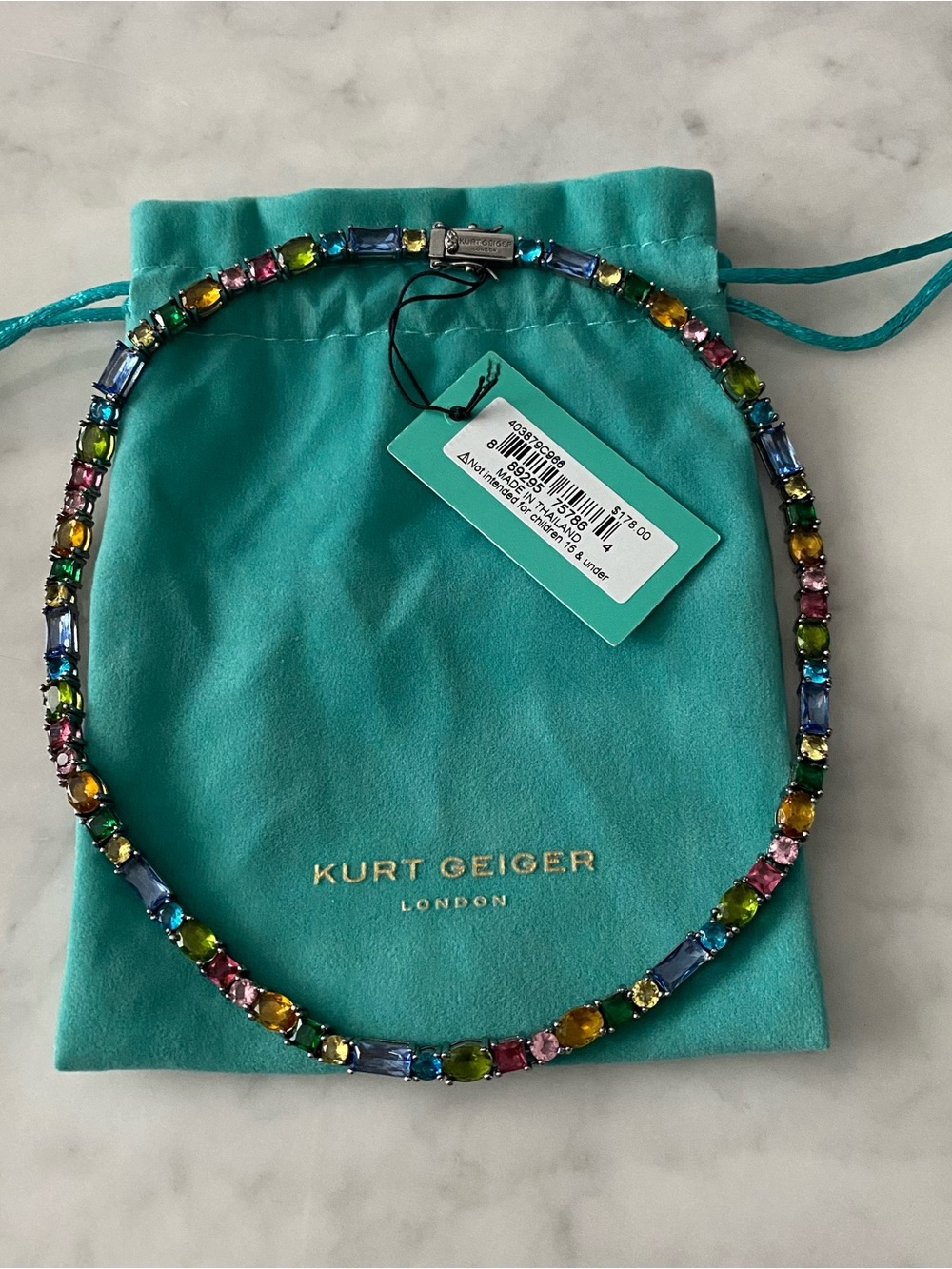 Kurt Geiger London Multi-Colored Tennis Necklace in Spread The Rainbow & Dustba